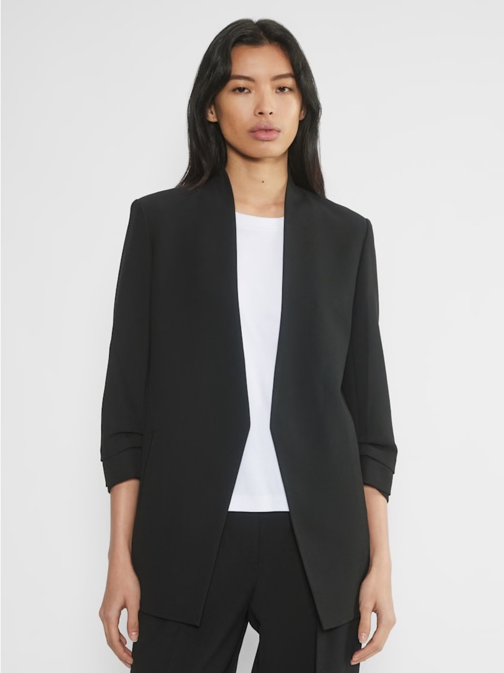 BABATON ARITZIA Power Blazer Black Open-Front Crepe Rolled Sleeve Jacket Size 12